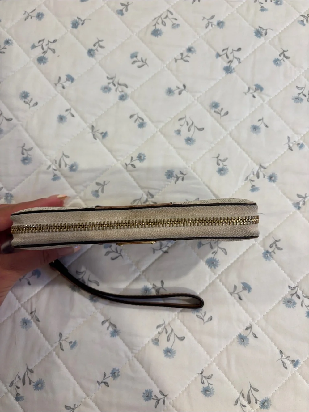 Michael Kors Cream and Brown Logo Wristlet Phone Wallet
